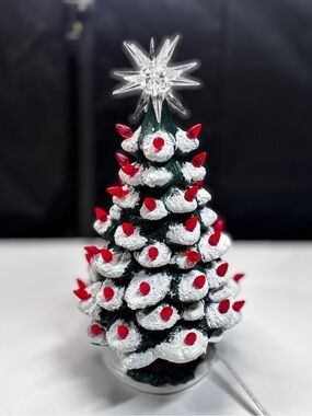 Darice Ceramic Christmas Tree Decorated W/lights Cord No Bulb Red Star Vtg